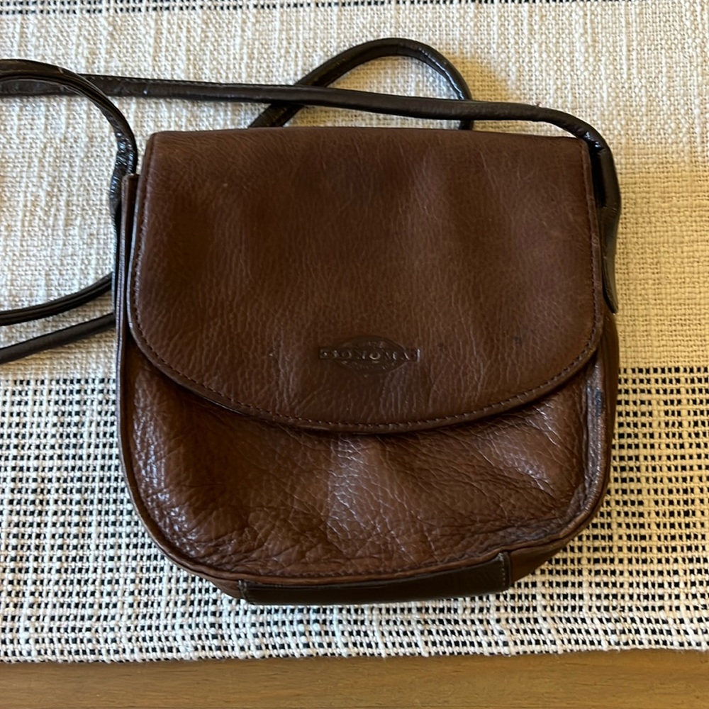 Small chocolate brown Sonoma  genuine leather crossbody purse with thin strap